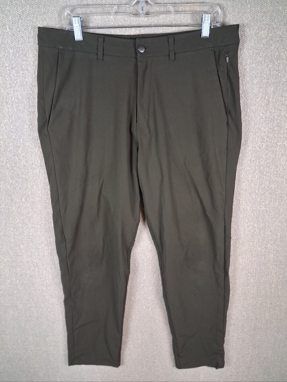 Lululemon Commission Pant Slim Warpstreme Olive Green Chino Trouser Mens 34